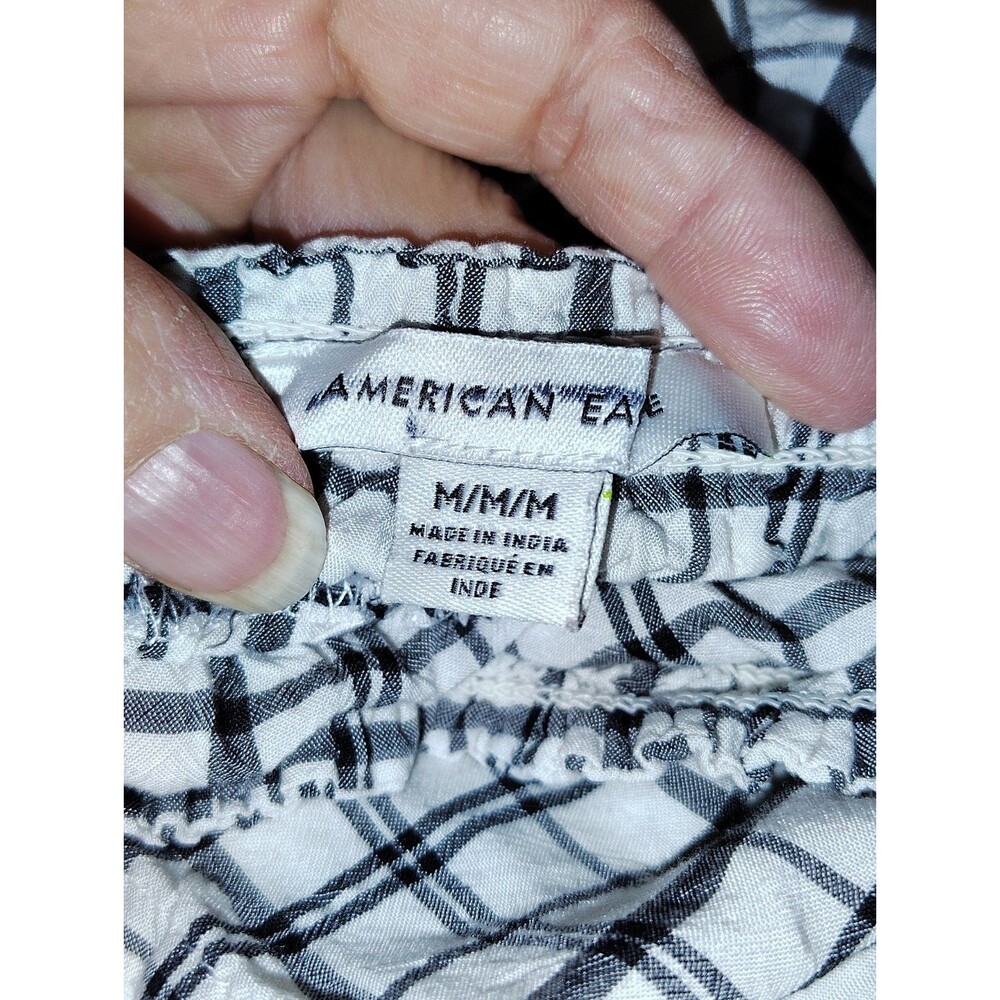 American Eagle Womens Plaid Smocked Crop Tank Top S Peach Ruffle Cottagecore Y2K - Picture 3 of 11